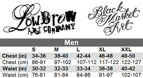Lowbrow Mens Size Chart