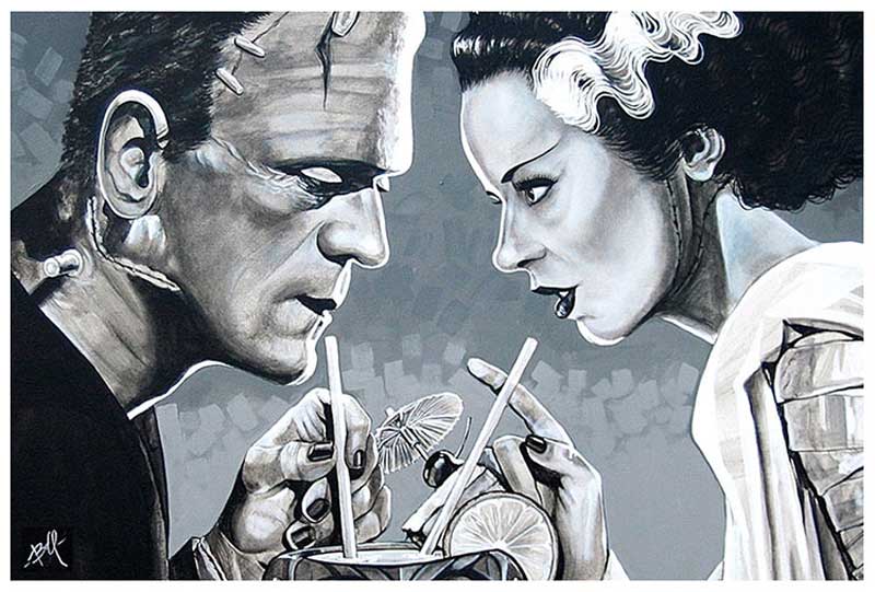 Amorous Libation Frankenstein & Bride - Fine Art Print