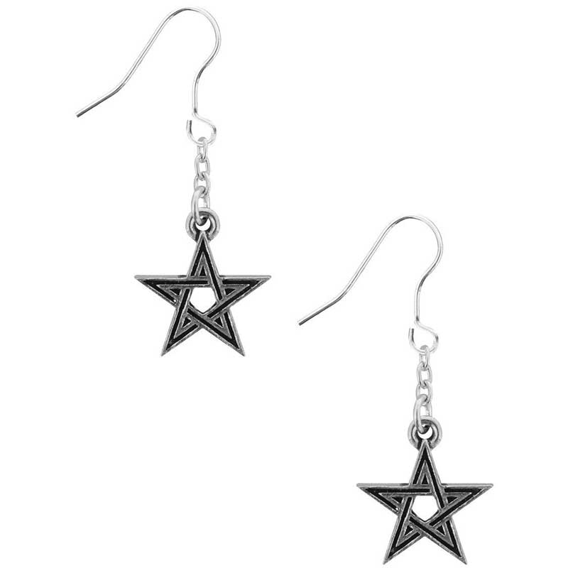 Black Star Pentagram Earrings Alchemy Gothic E395 – Black Orchid Couture